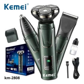 Kemei Rasoir Corps Complet Ipx7 Étanche Multifonctionnel Trois Tête Lames Flottant Poignées Amovible km-2808