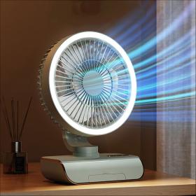 Ventilateur de Bureau Rechargeable Rotatif avec Lumière LED – مروحة مكتب قابلة للشحن