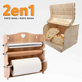 Pack Cuisine 2en1 Avec Porte Papier et Porte Pain en Bois MDF