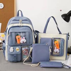 Ensemble de sacs d’école Kawai pour adolescents 4Pcs Avec Accessoires Bleu – محفظة 4 قطع كاواي مع أكسسوارات أزرق