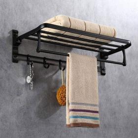 Porte-serviette mural pliable en aluminium Noir V2 – حامل مناشف عصري للحمام